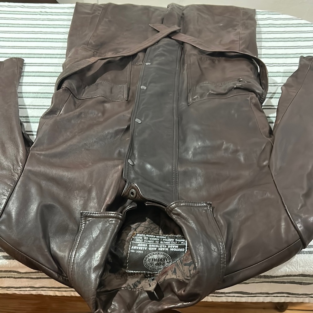 Vintage pops leather long leather motorcycle jacket.
